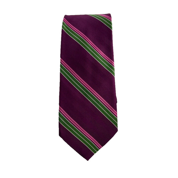 Brooks Brothers Makers & Merchants Men's Tie Pure Silk Purple/ Green Rep Striped - Picture 1 of 9